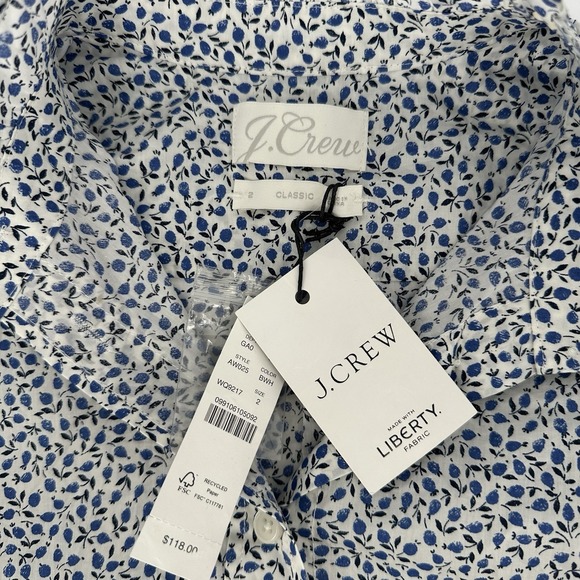 J.Crew Classic-fit Shirt in Liberty® Ed Blue Flowers Floral Ruffles Cotton Sz 2 - Picture 3 of 7